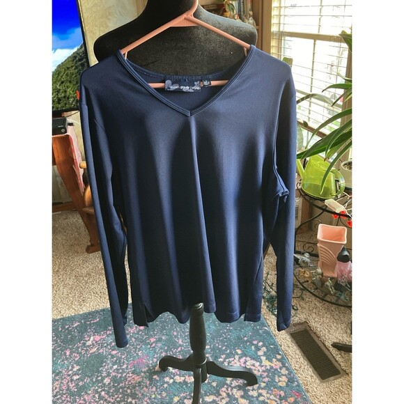 3 Piece Susan Graver Set V-Neck Slinky Tee Size L Flowing Duster & Beads BLUE - Picture 4 of 7